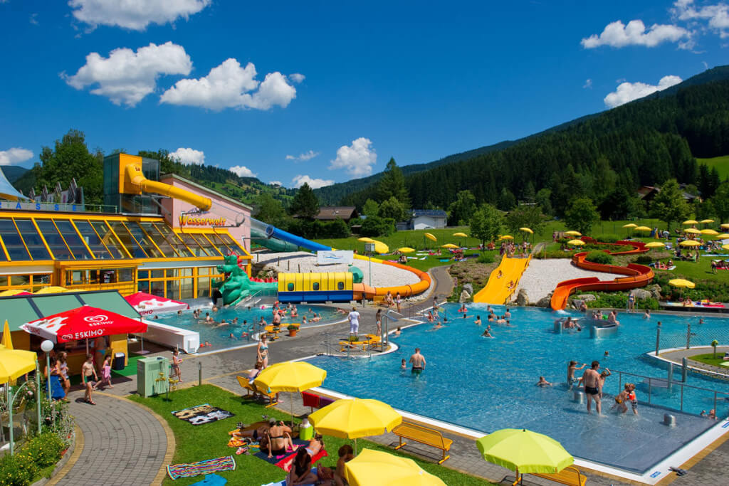 Outdoor pool and slide